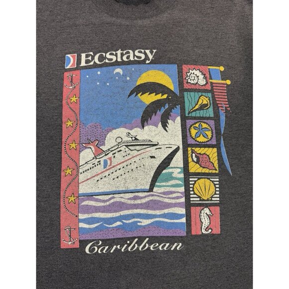 Rare Vintage 90s Ecstasy Caribbean Cruise Boat Faded Black Single Stitch T Large - Picture 3 of 5